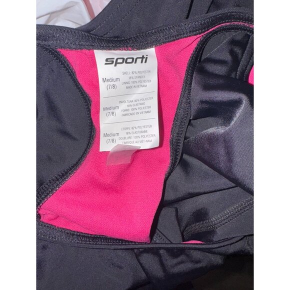 Sporti Girls Swim Suit Medium 7/8 Black & Pink Polyester One-Piece Racerback - Picture 2 of 4